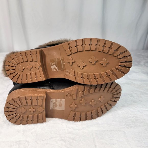 Furry Black Matte Faux Fur Fold Over Cuff Winter Mid Calf Boots - Picture 7 of 8